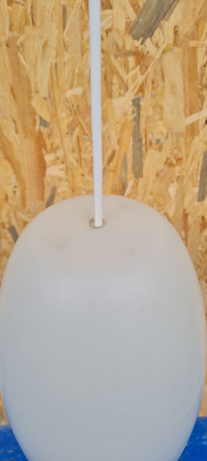 Oval pendant light in white opaline 1960