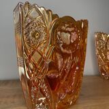 Pair of garden rose vases made of Brockwitz carnival glass, 1915