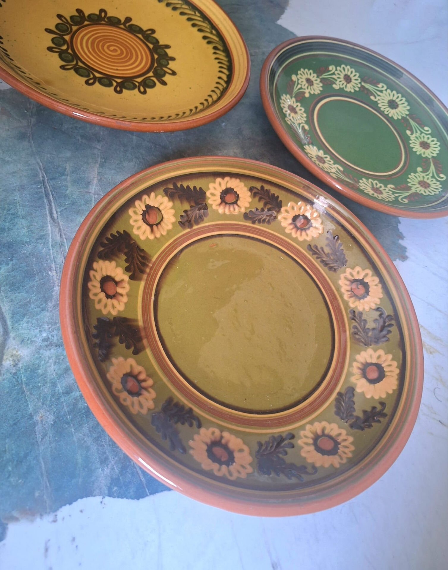Set of 3 vintage Polish plates from Cepelia, antique tableware.