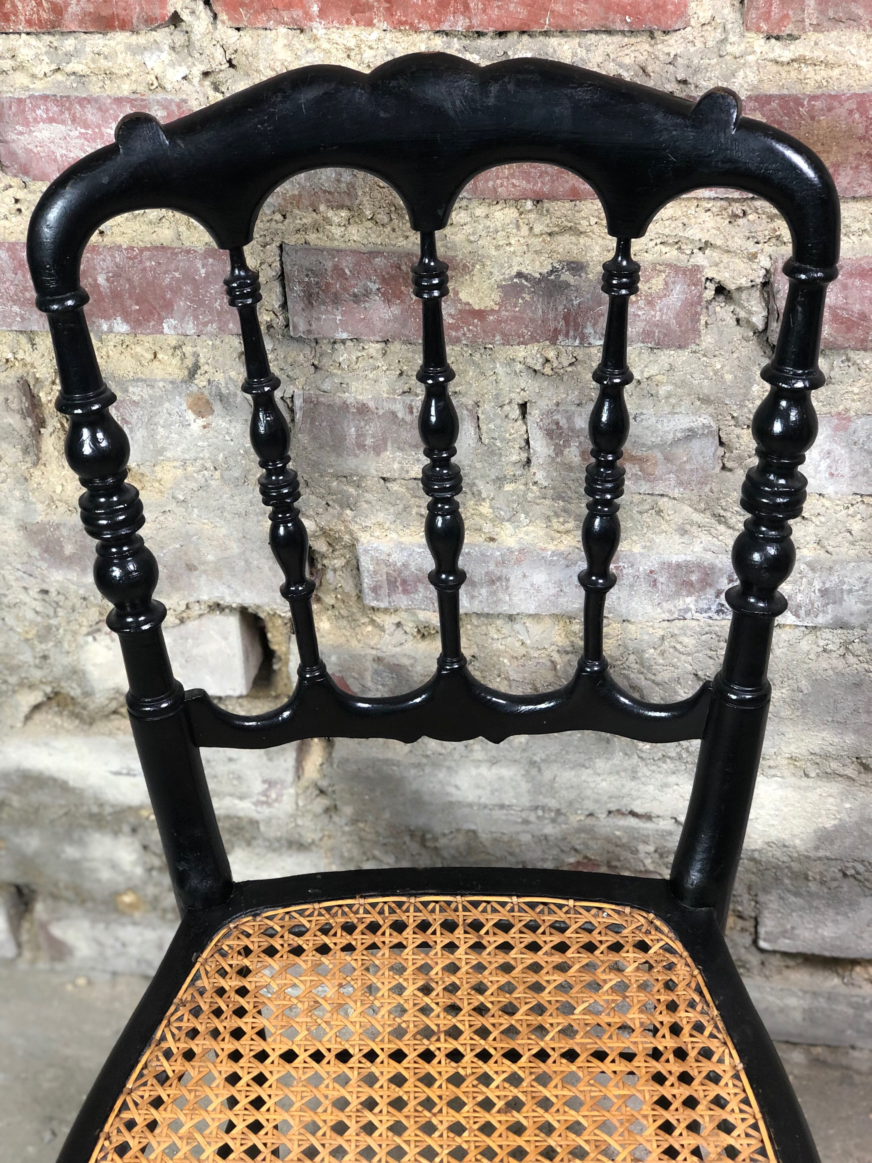 Children's chair Napoleon III period in blackened and canned wood