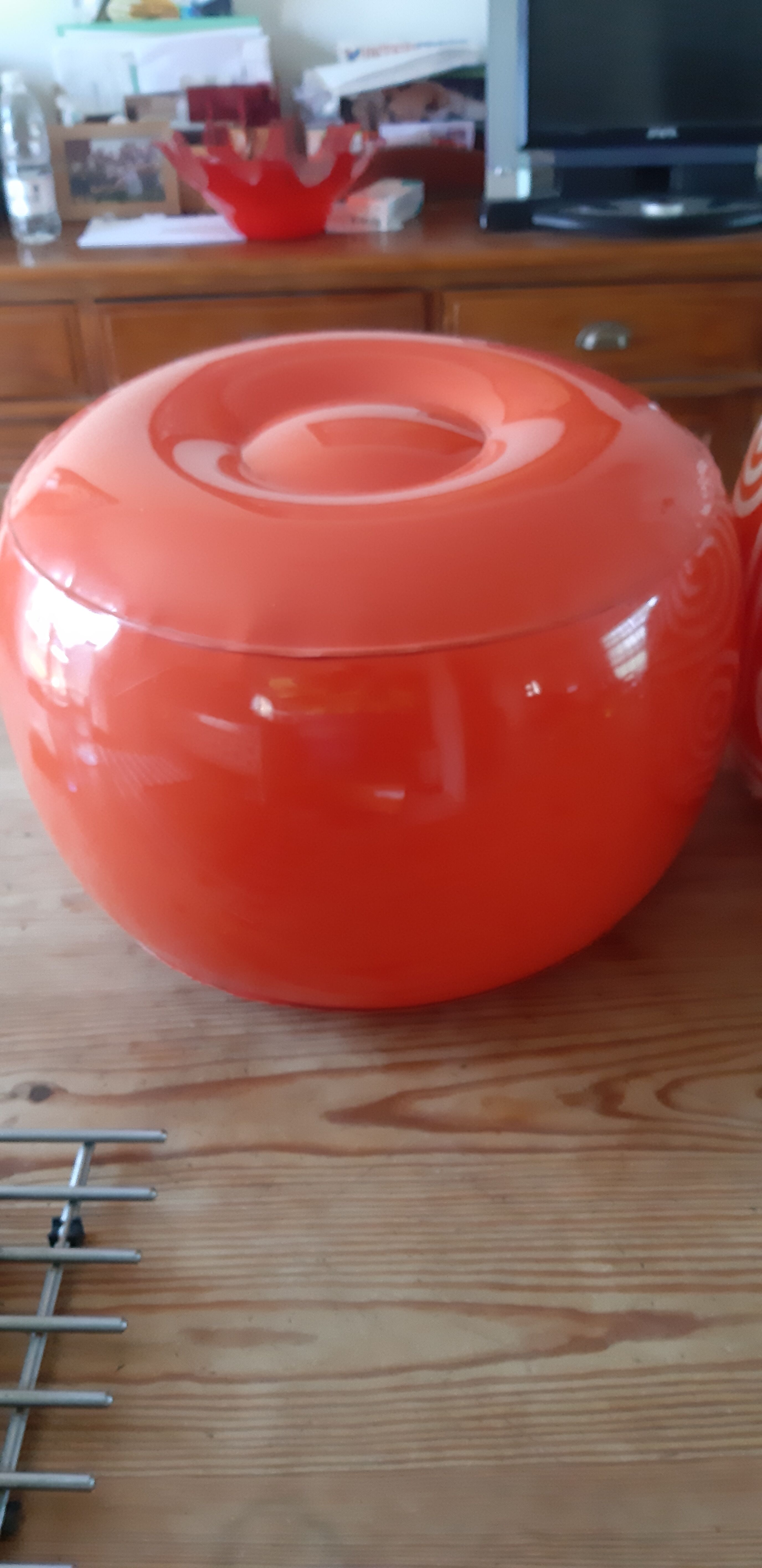 2 vintage inflatable poufs in orange plastic