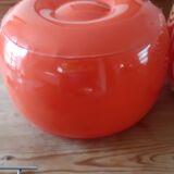 2 vintage inflatable poufs in orange plastic