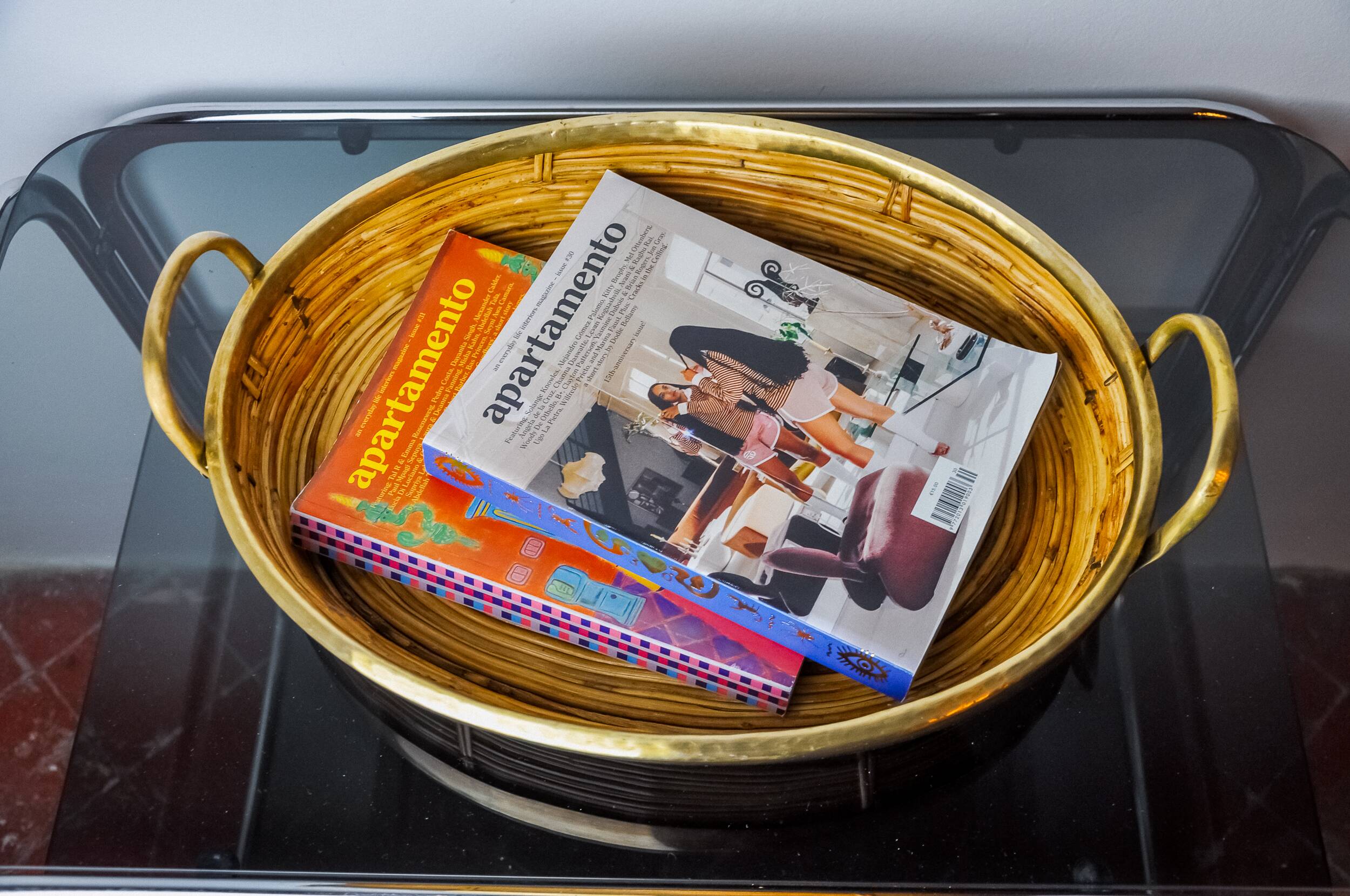Rattan and brass tray, Italy, 1970
