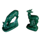 Pair of deer in green enameled ceramic, slip, decorative, Stamped, Les Buissonnets
