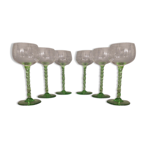 6 verres en cristal à pied vert torsadé étoile suzel