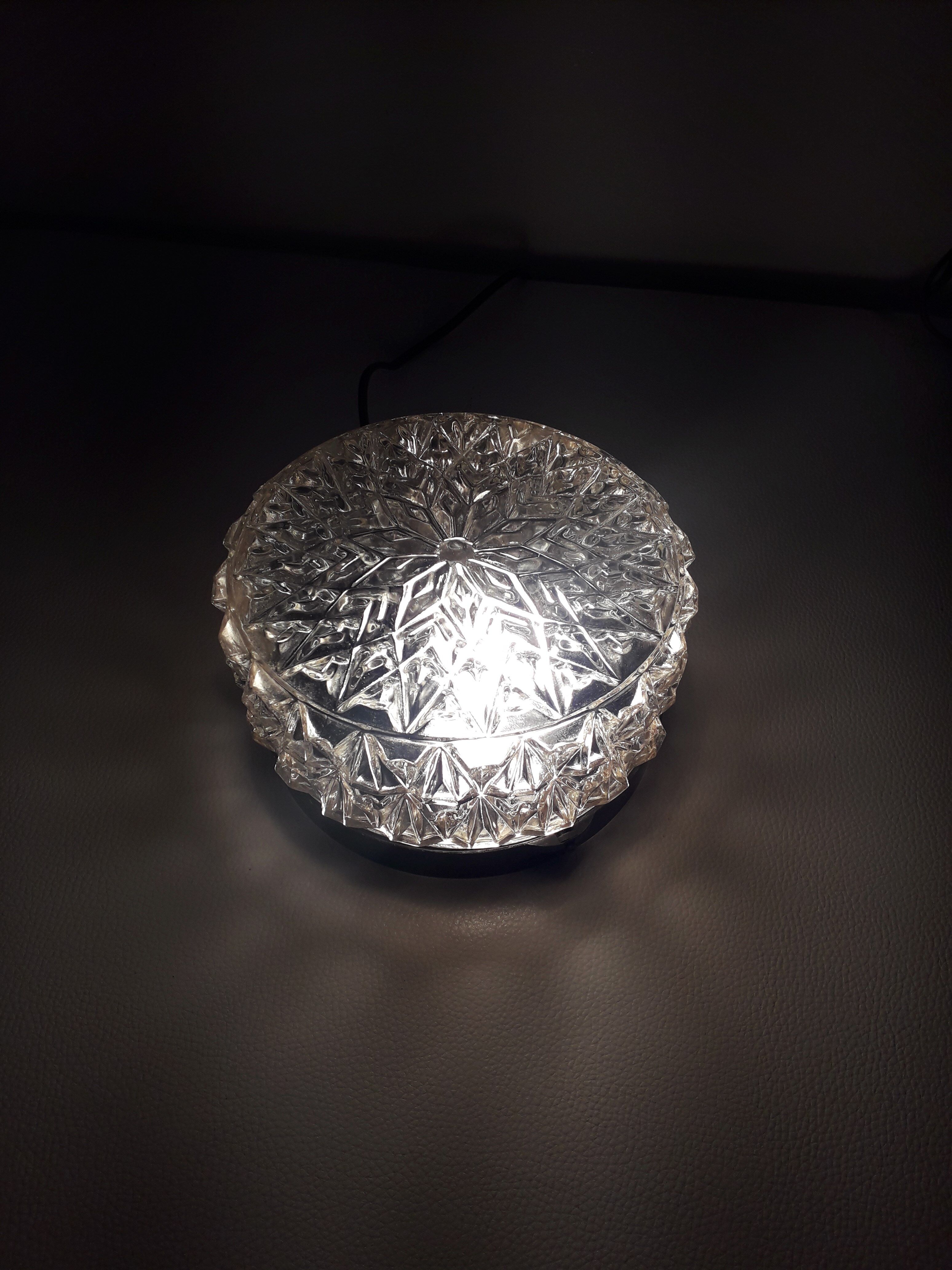 Plafonnier vintage verre moulé rond-1970