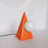 Ceramic pyramid lamp, opaline sphere, postmodern, 1970.