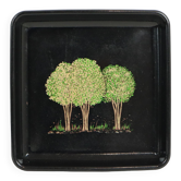 Vintage Square Tray Mid Century Modern Trees Black Gold 26cm