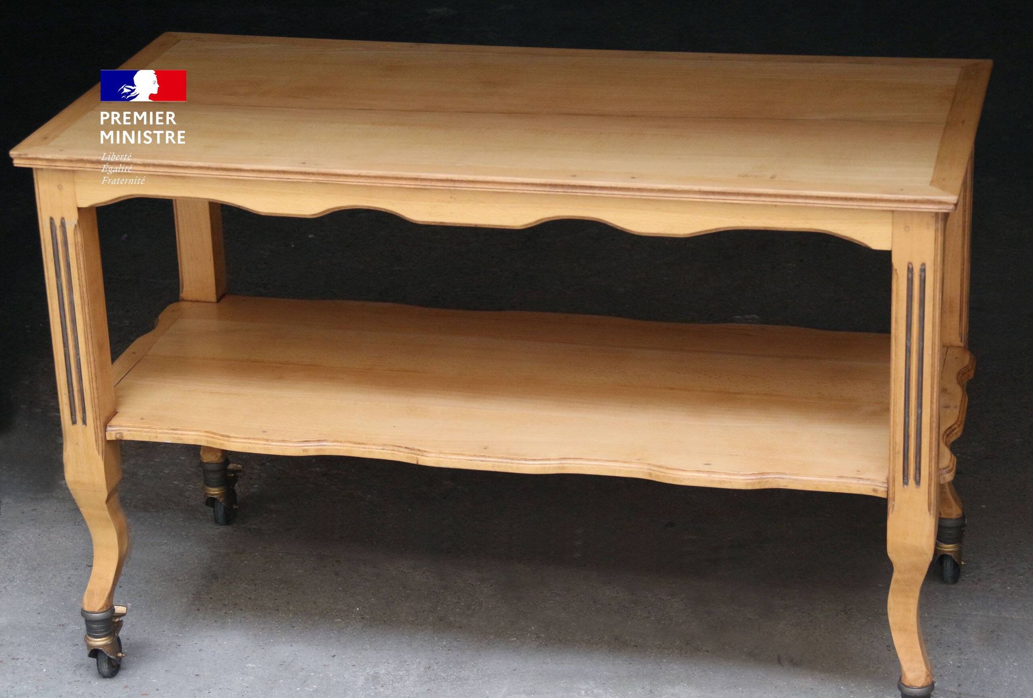Large solid beech serving trolley from... the Hôtel Matignon!