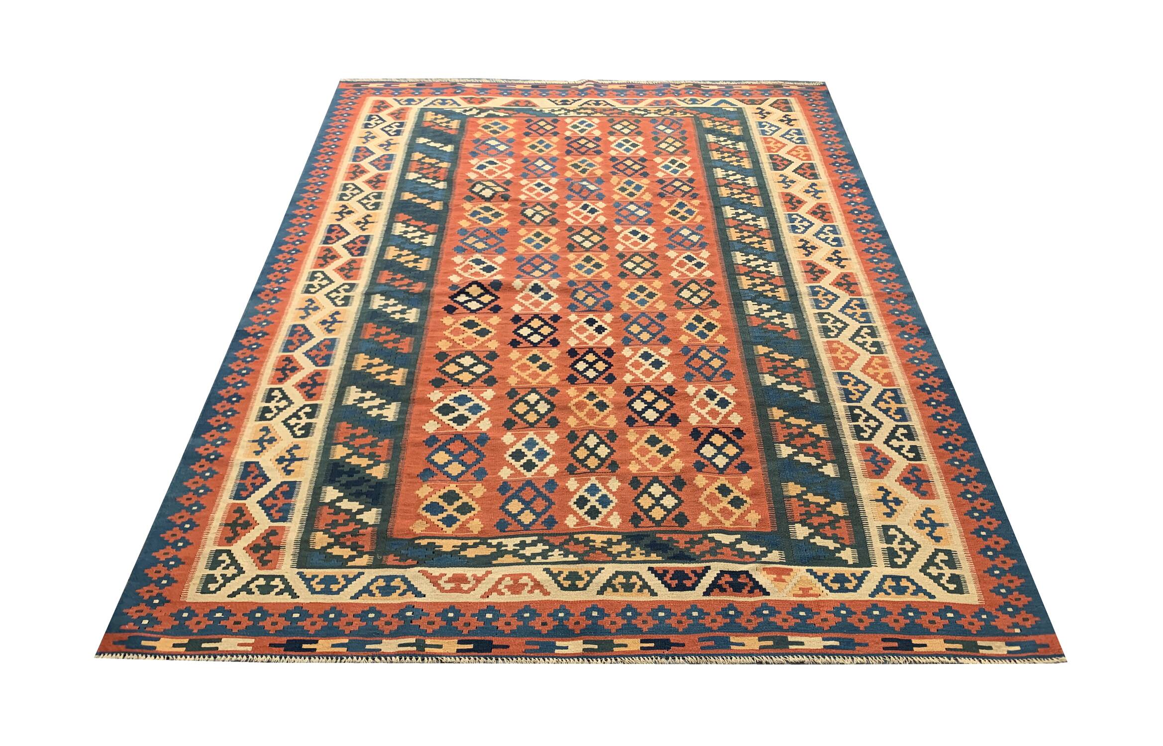 Grand tapis Kilim vintage, en laine turque tissée à plat, motif géométrique, 296 x 212 cm