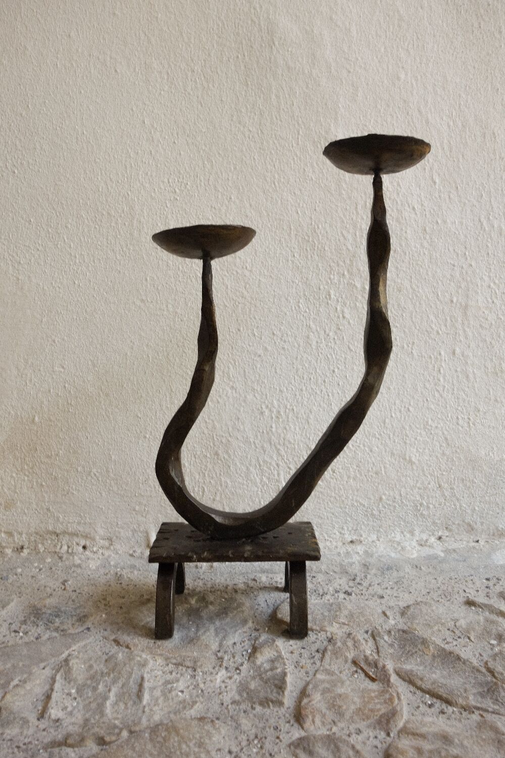 Brutalist wrought iron candle holder