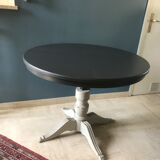 Old round dining table transformable central foot