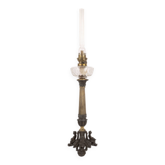 Large 19th century kerosene lamp in crystal and bronze