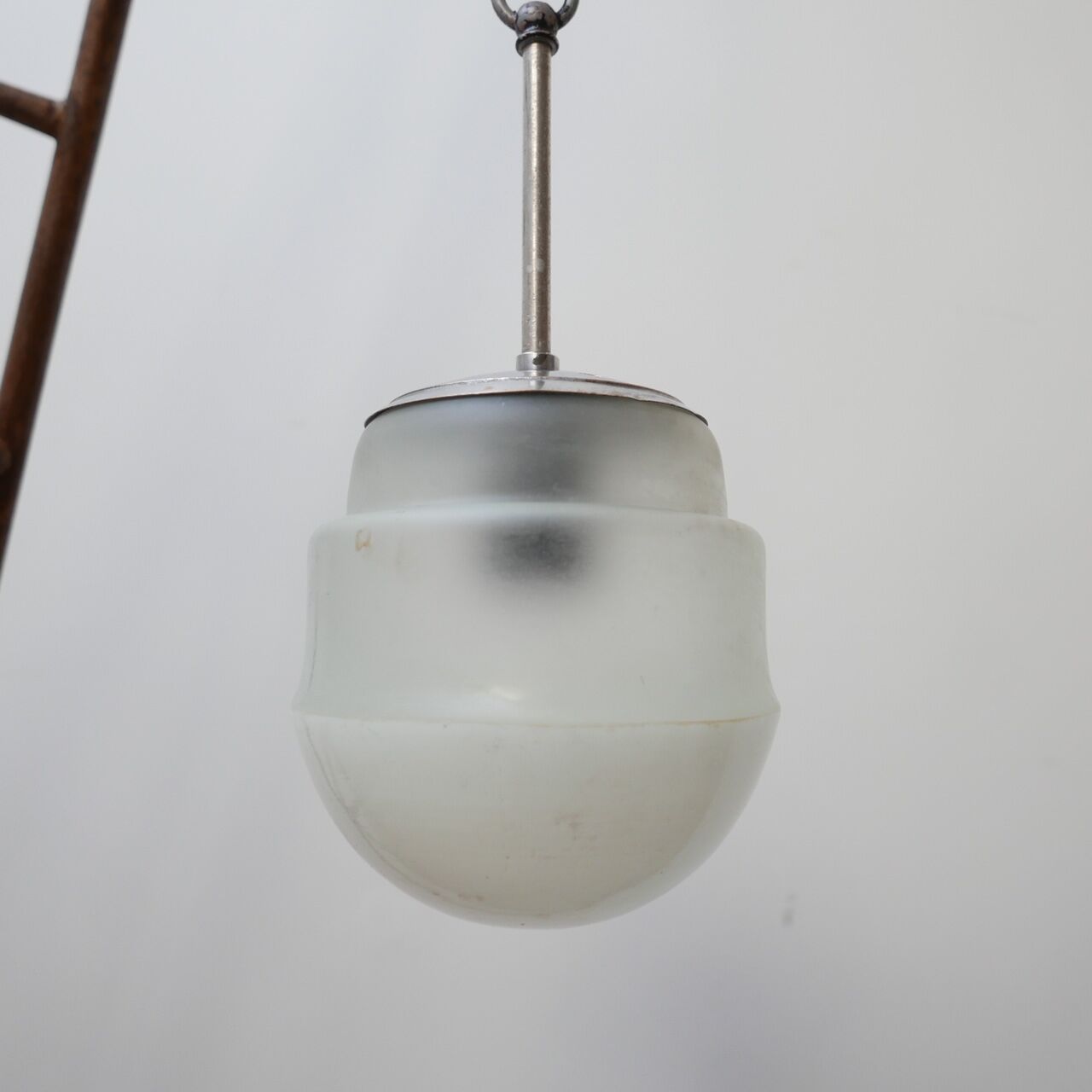 Small Two Tone Opaline and White Glass Mid-Century Pendant Light