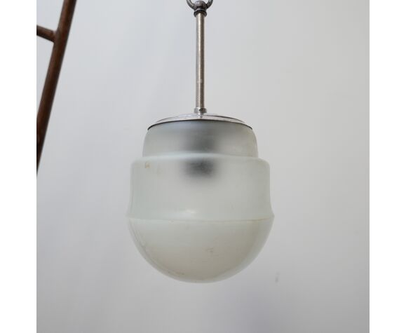 Petit Opaline bicolore et verre blanc mid-century suspension light