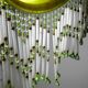 Antique Art Deco lampshade in yellow marbled glass with bead fringes.