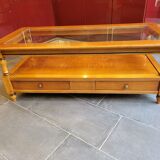 Coffee table with 2 drawers in solid cherry wood and glass.