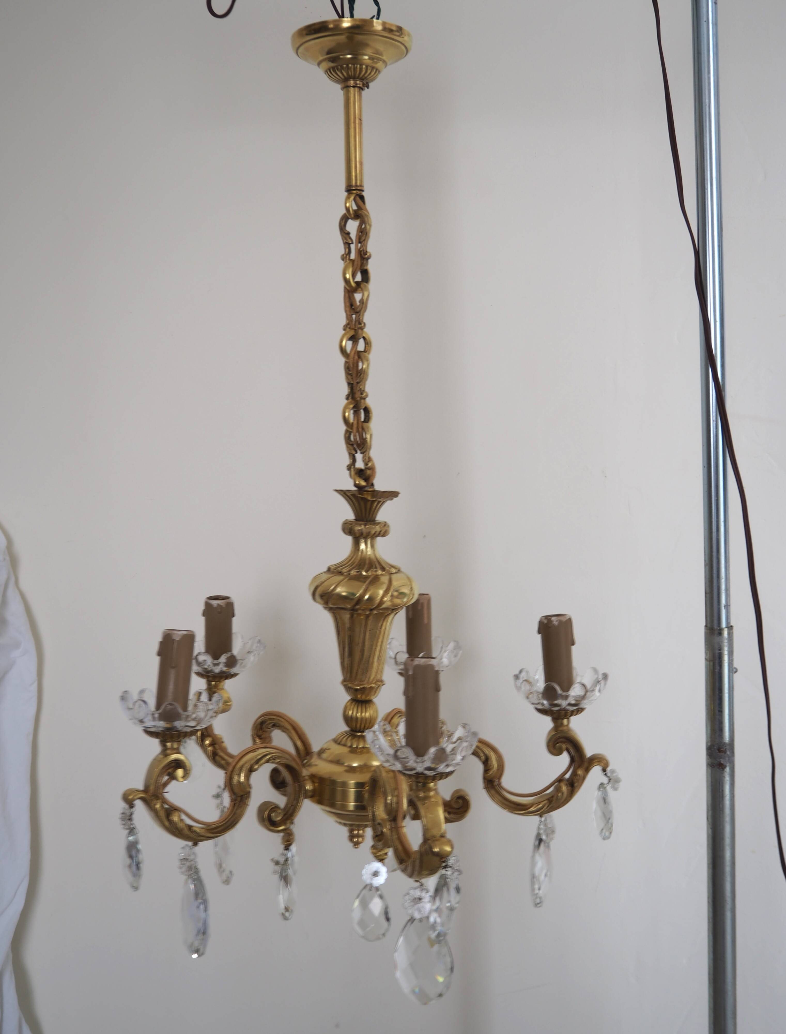 Solid bronze chandelier with crystal pendants and candle holders - Lucien GAU