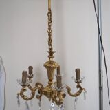 Solid bronze chandelier with crystal pendants and bobeches - Lucien GAU