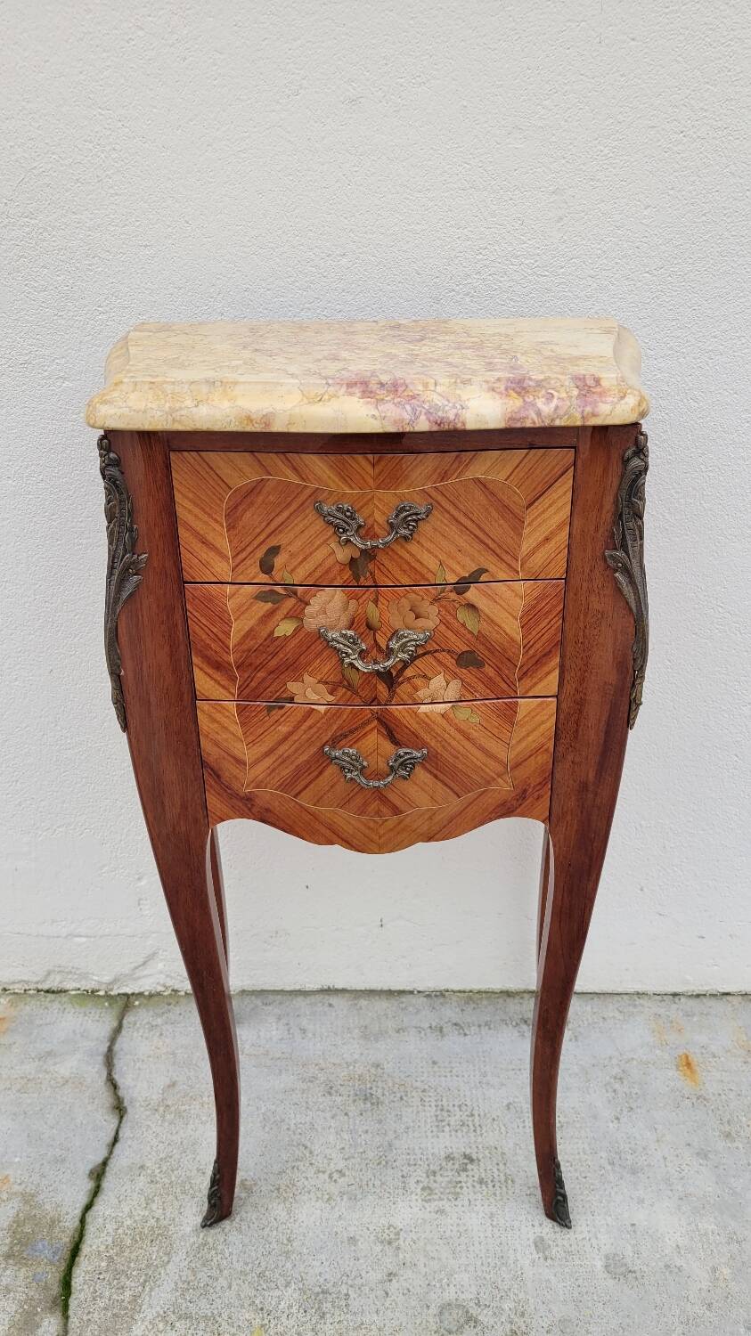 Louis xv style bedside table in rosewood marquetry