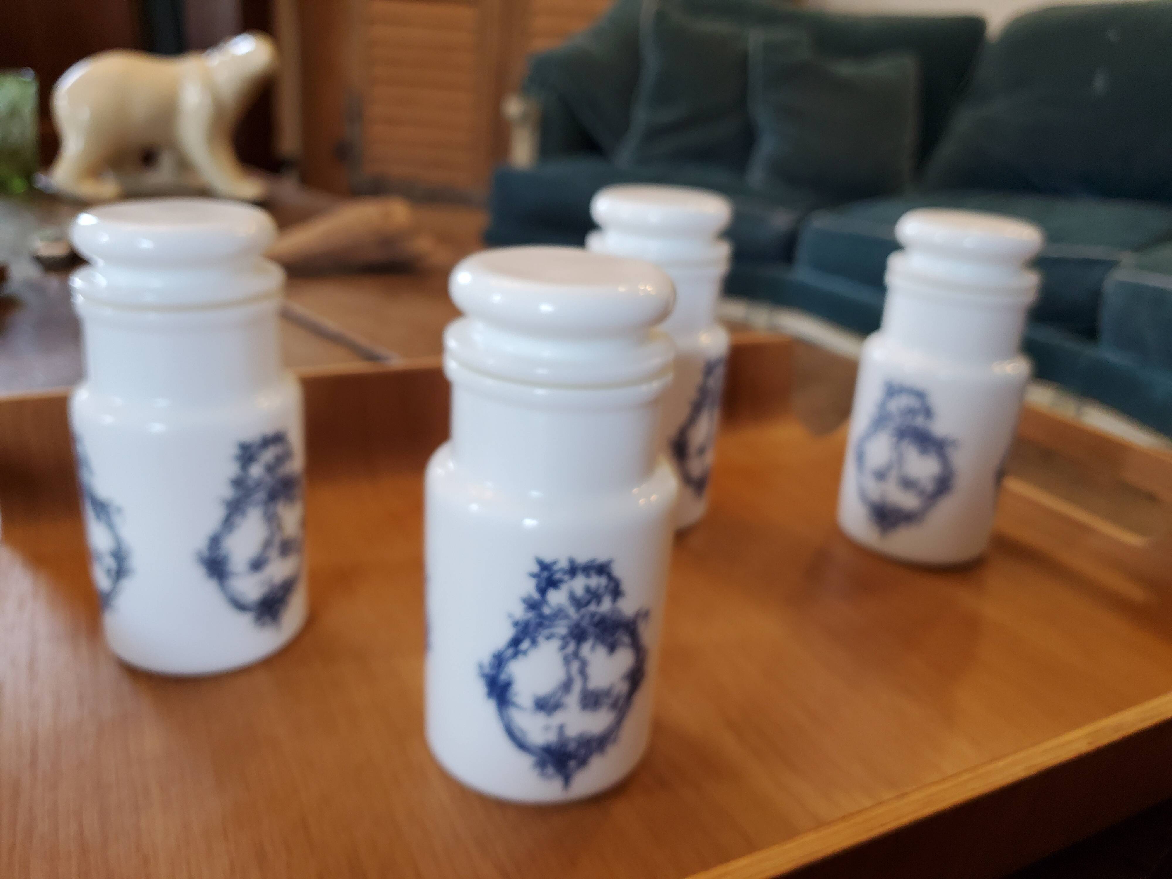 4 opaline bottles blue pattern