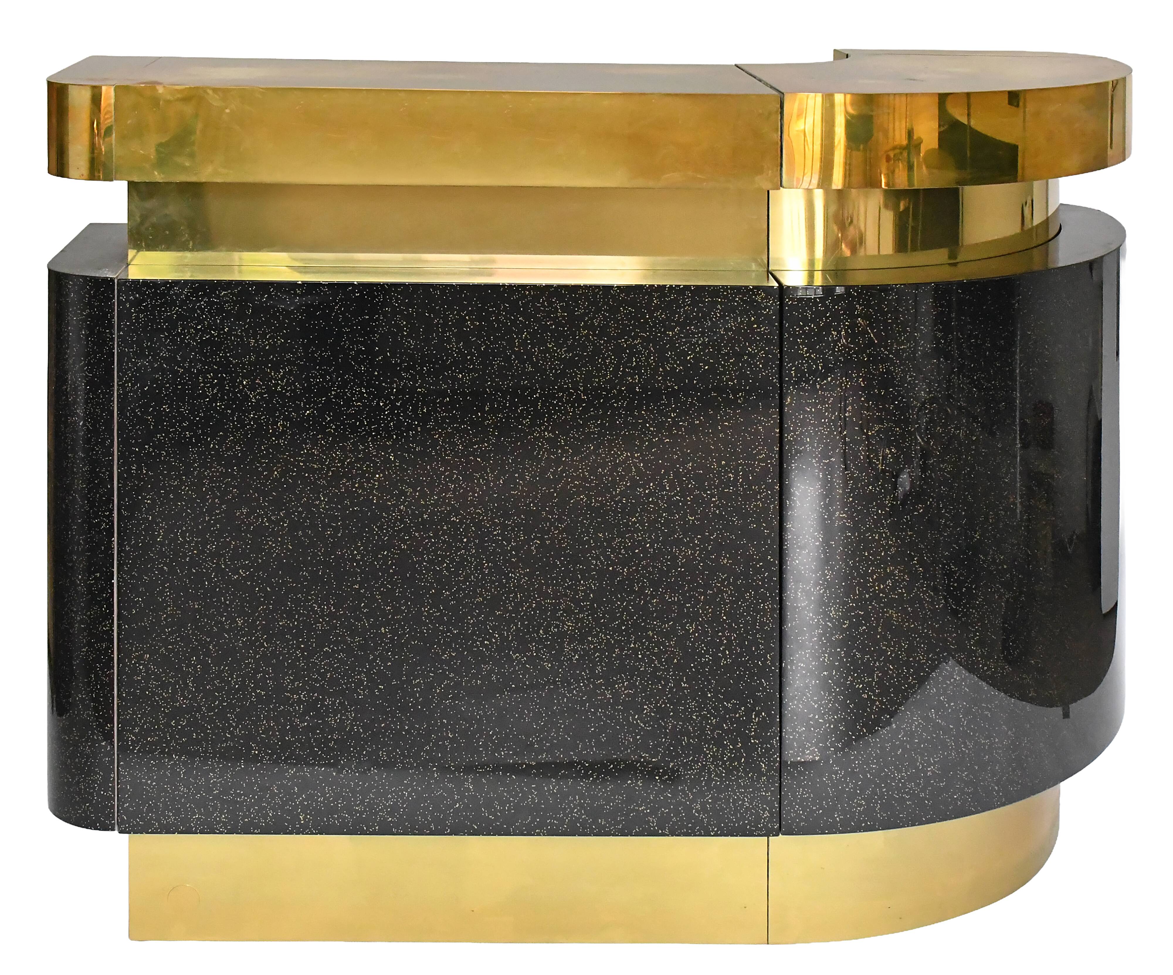 Bar in black lacquer and gilded brass by Jean-Claude Mahey for Maison Romeo.