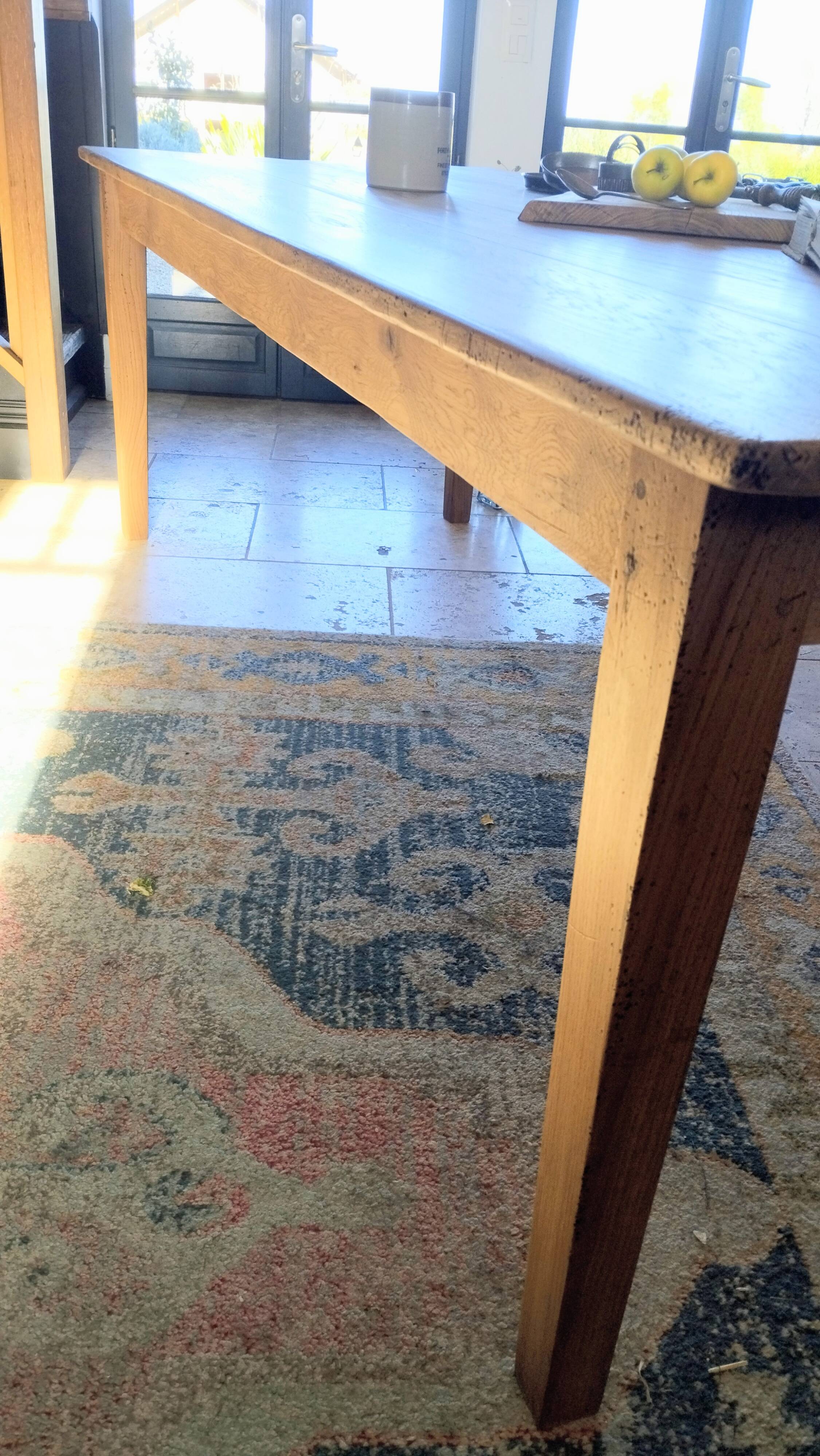 Solid oak farmhouse table with central drawer and extension