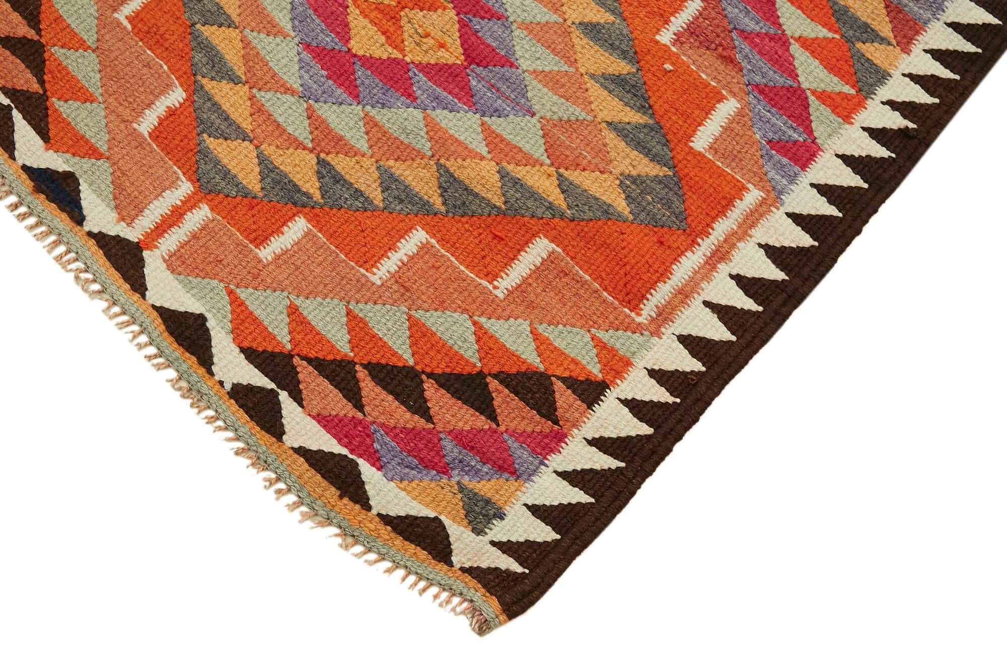 Turkish Handwoven Vintage Herki Kilim 90 cm x 322 cm