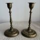 Pair of Vintage Etched Brass & Enamel Candlesticks - India,Mid-Century