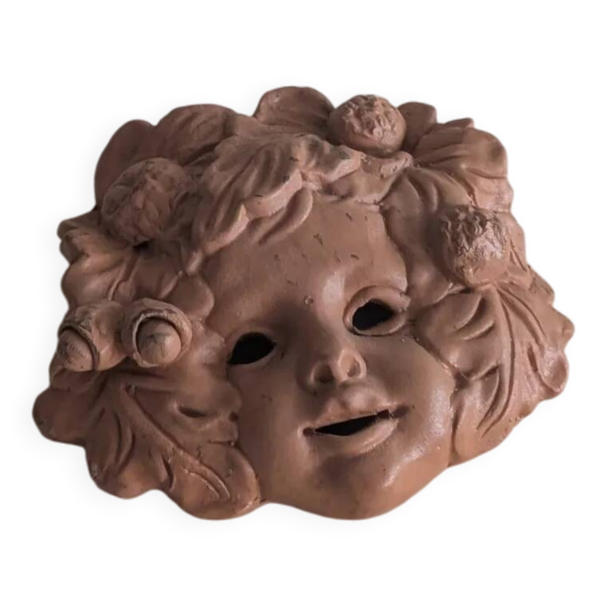 Vintage terracotta wall mask - flowery child's face