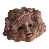 Vintage terracotta wall mask - flowery child's face