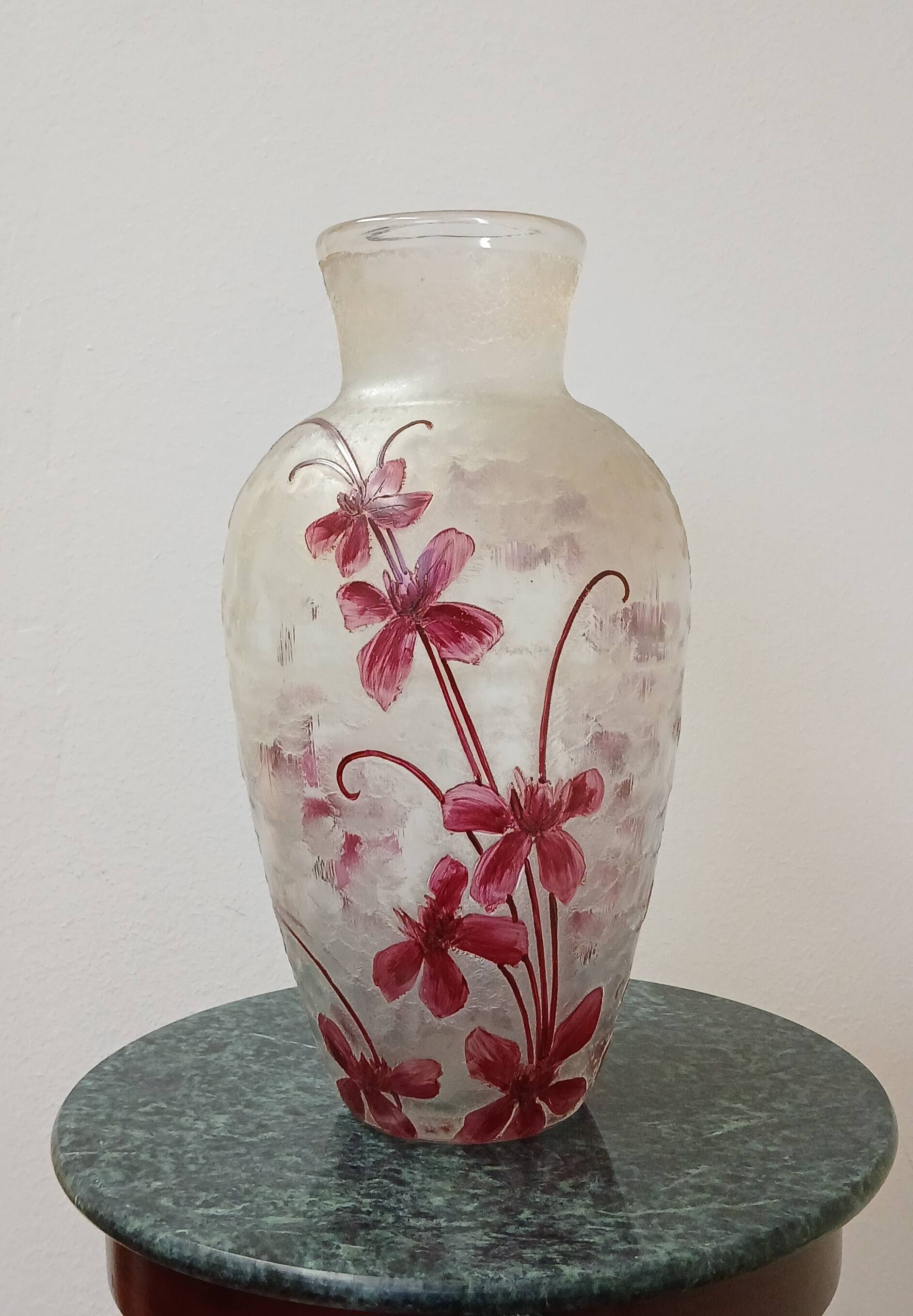 Legras vase acid-etched with floral patterns