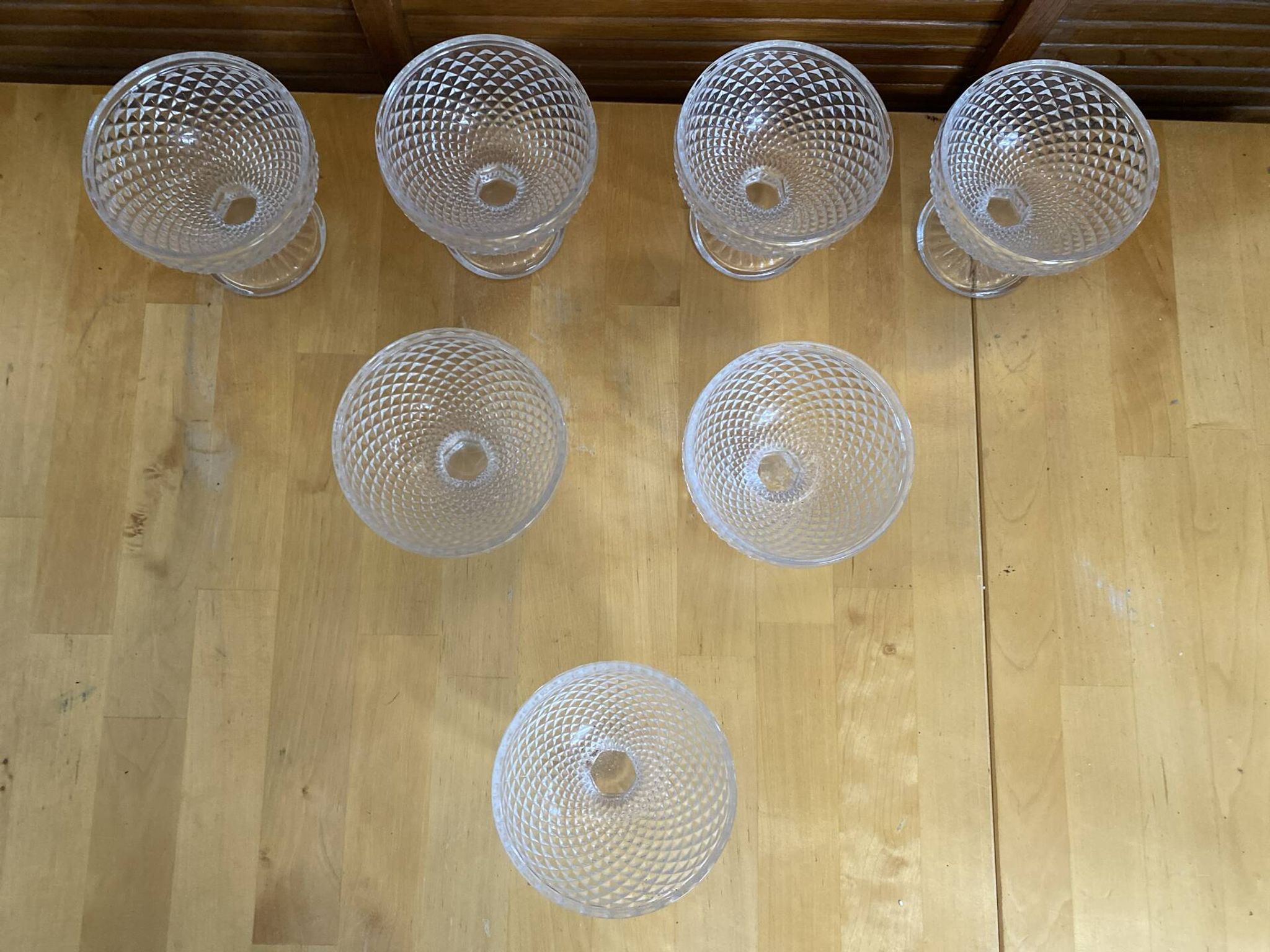 Set of 7 Glass Ice Cream Bowls Diamond Point France Vintage #E076