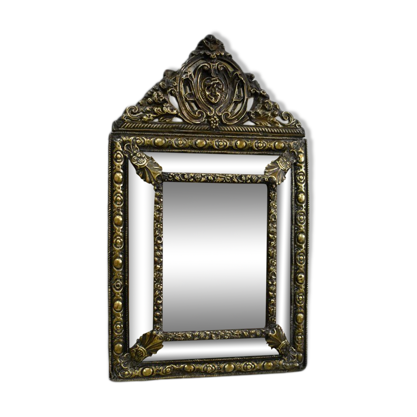 Mirror in repoussé brass, louis xiv style, napoleon iii era – xixth