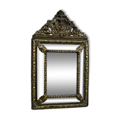 Miroir en laiton repoussé, style louis xiv, époque napoléon iii – xixe