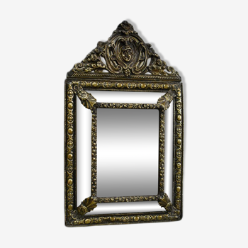 Mirror in repoussé brass, louis xiv style, napoleon iii era – xixth