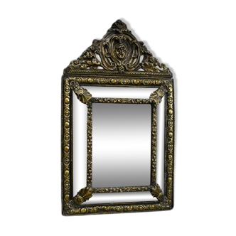 Miroir en laiton repoussé, style louis xiv, époque napoléon iii – xixe