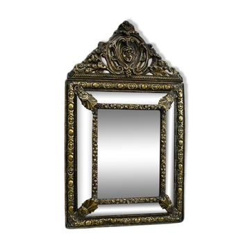 Mirror in repoussé brass, louis xiv style, napoleon iii era – xixth