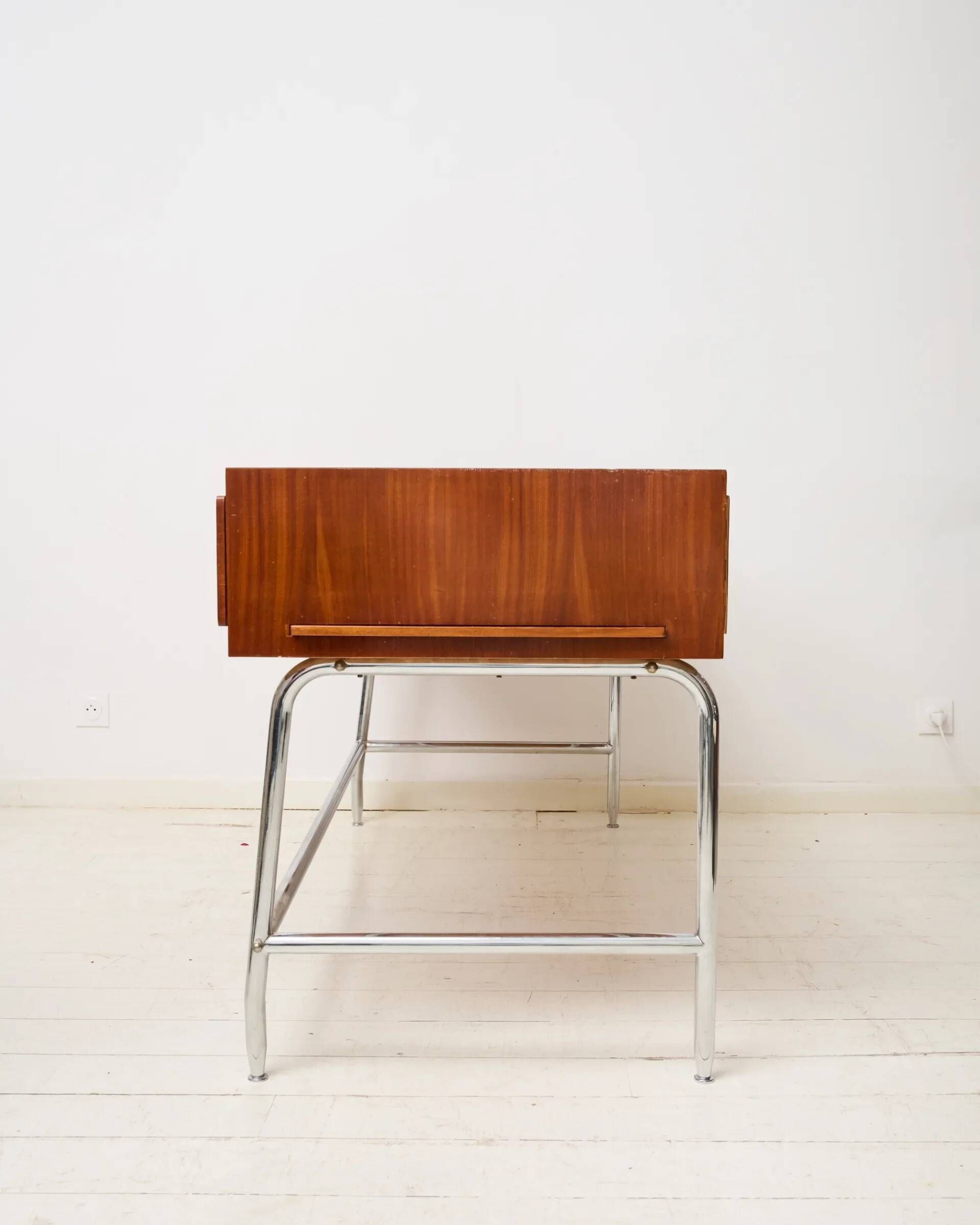 Mahogany and chrome metal desk, Italian manufacture, Italy, 1960s