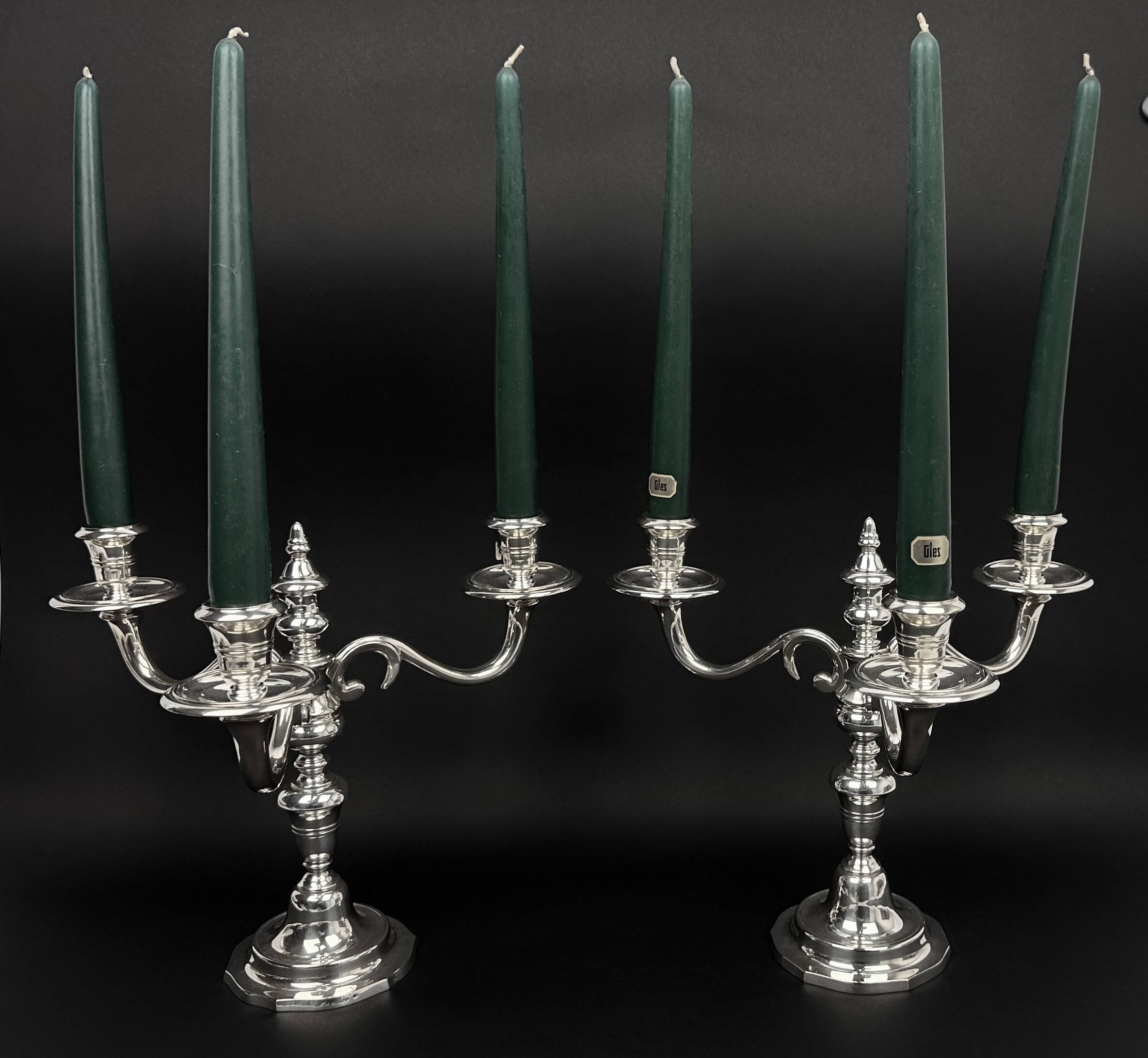 Pair of chrysalia silver metal 3-light candlestick holders