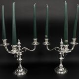 Pair of chrysalia silver metal 3-light candlestick holders