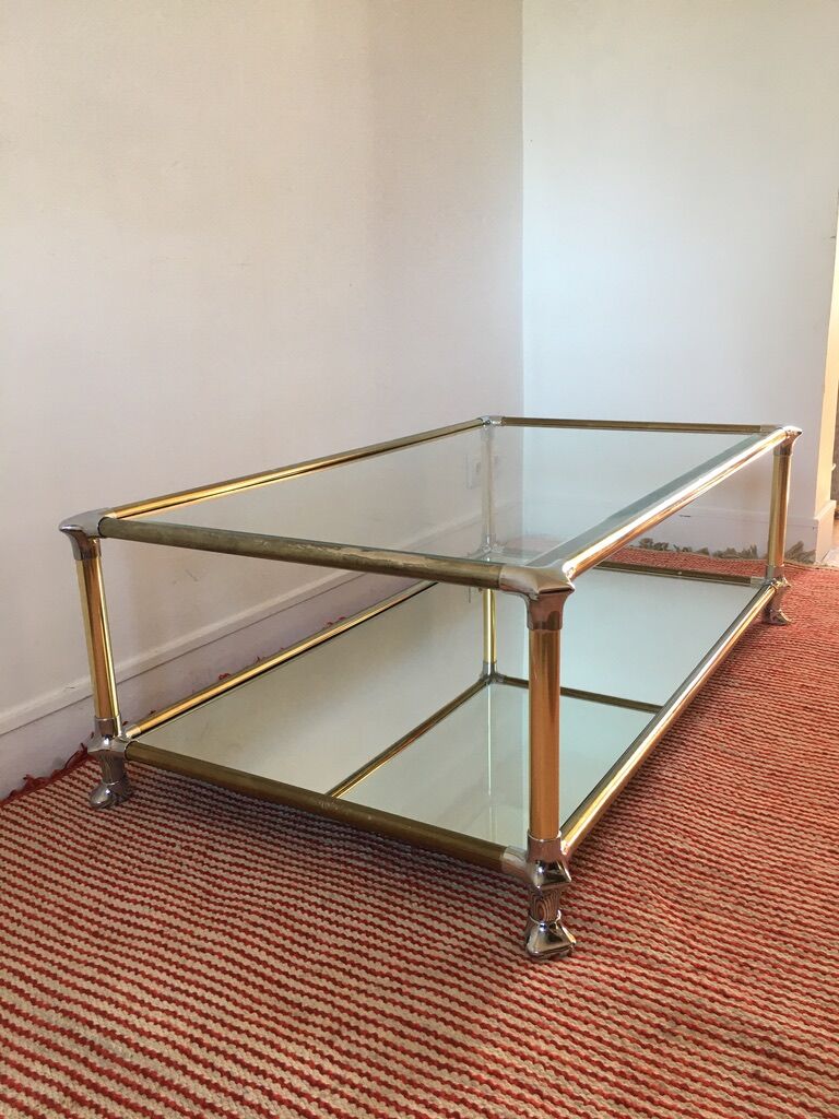 Table basse verre et miroir années 70/80