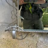 Wall coat rack, wrought iron hook with vintage mirror.