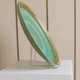 Green Turquoise Gradient Ceramic Bowl with Organic Shape, Large Danish Studio Piece, 1970s