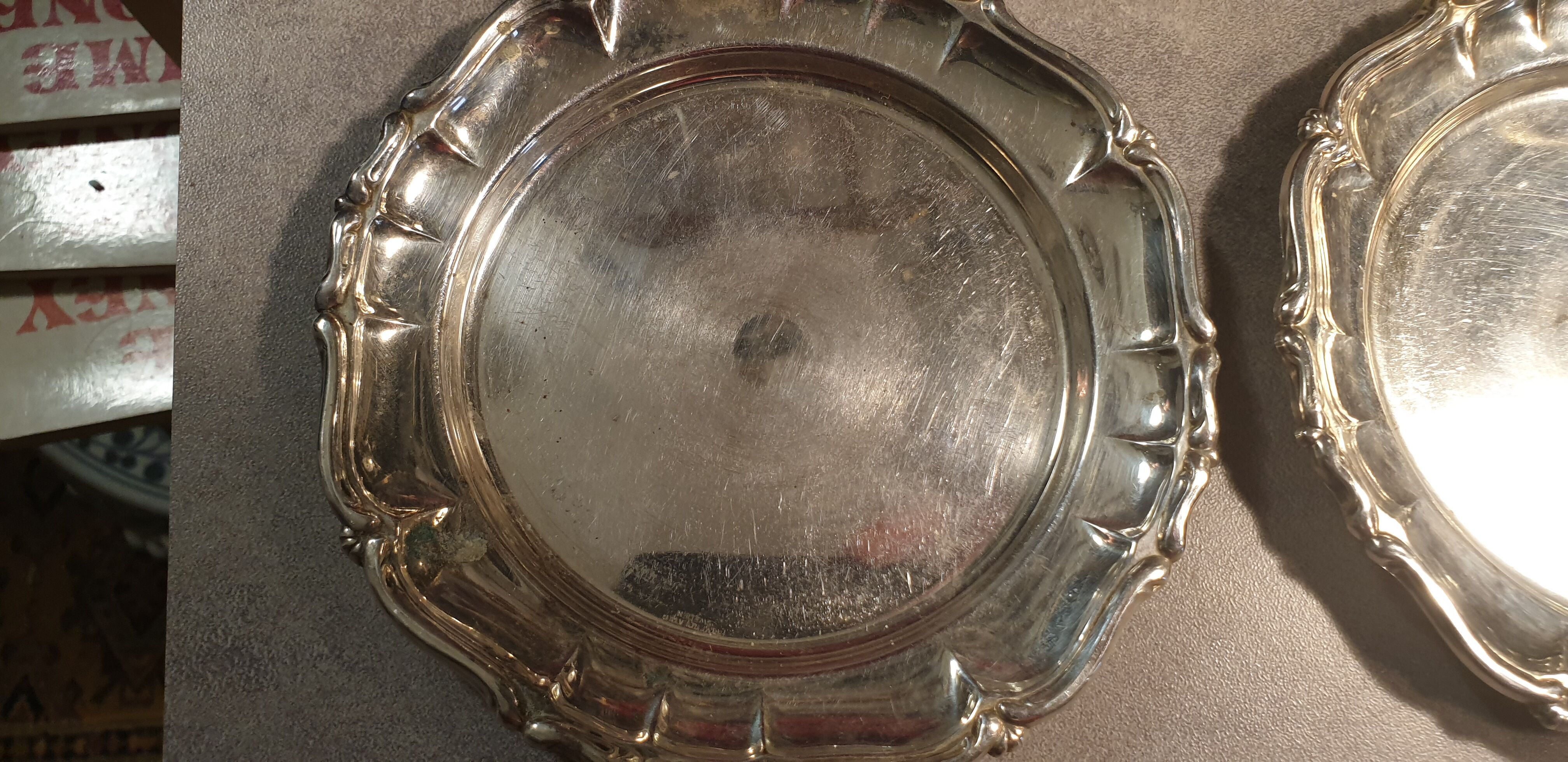 4 carved silver metal coasters