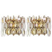 Pair of wall sconces in gilded brass and crystal by Palwa, Germany, 1970s.
