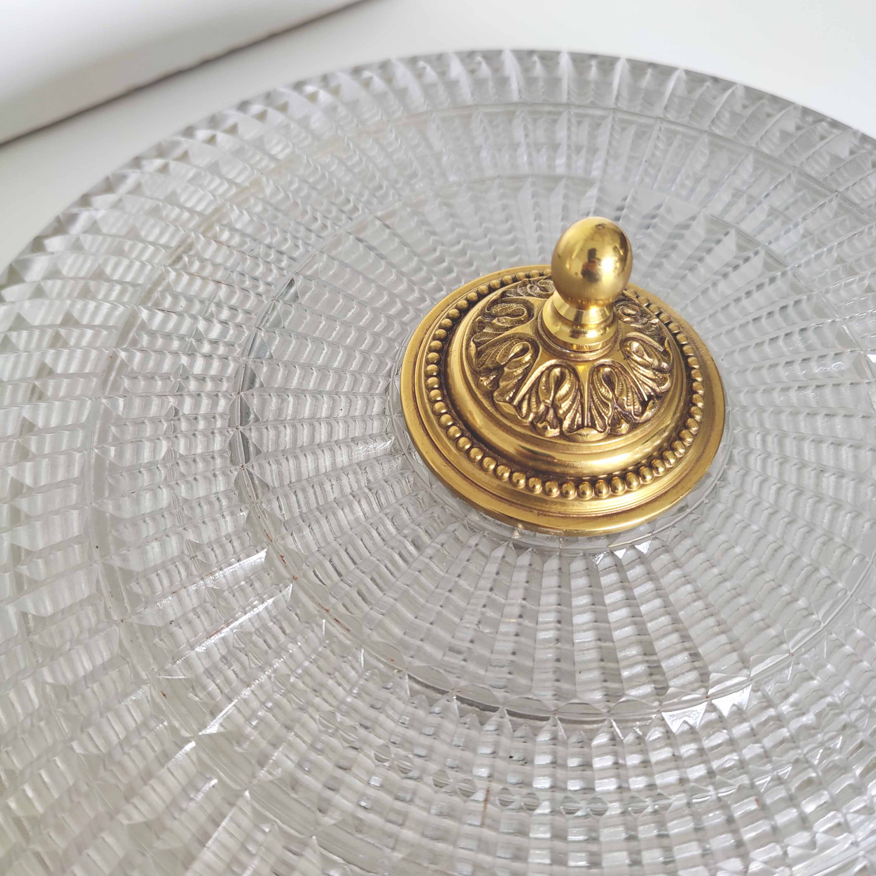 Ceiling lamp Lucien Gau glass and brass diameter 35cm