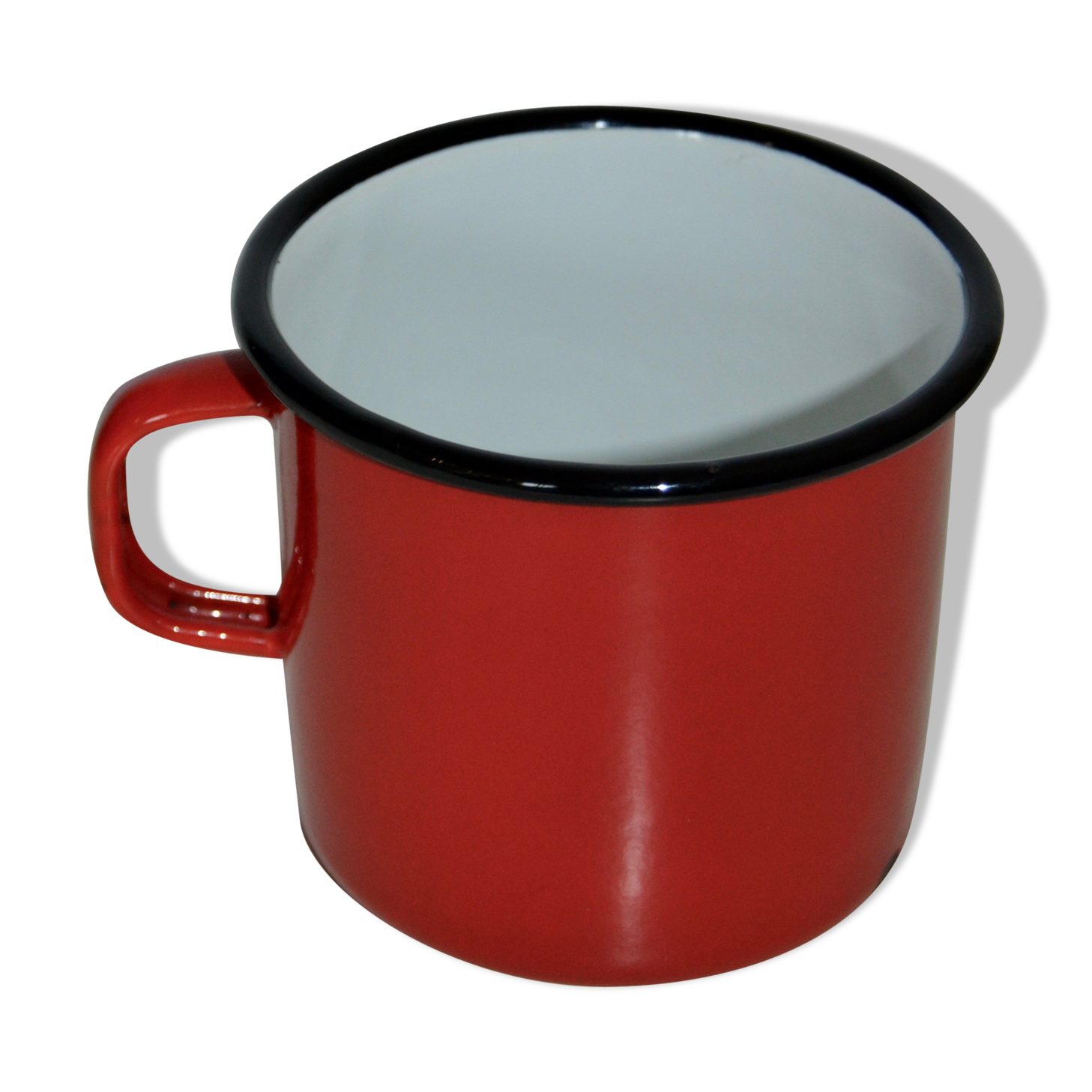 Mug cup red enamelled sheet metal japy
