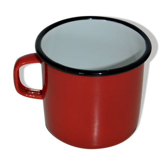 Mug tasse en tole émaillé rouge japy