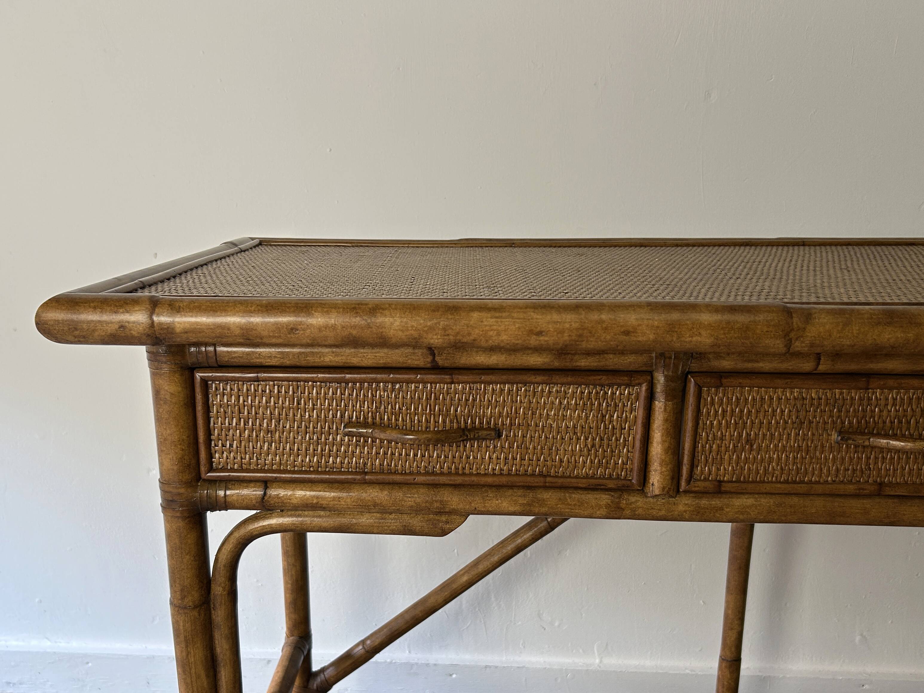 Vintage Mid-century bamboo rattan console table / writing table / desk